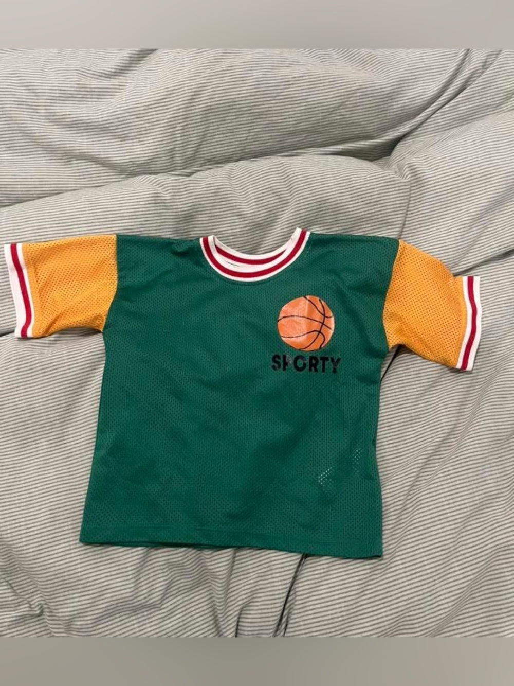 Mini Rodini Sporty Kids Basketball Mesh Tee - Green & Yellow